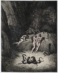 Inferno, Canto 25: Agnello transforming into a serpent (illustration from The Divine Comedy)
